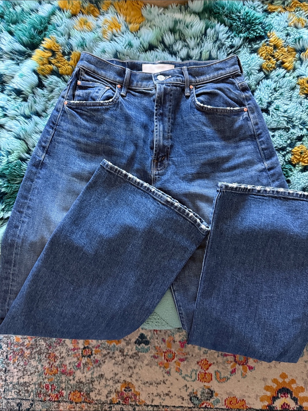 MOTHER Straight-Leg Denim Jeans in Medium Blue